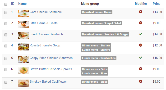 RMS - Menu management