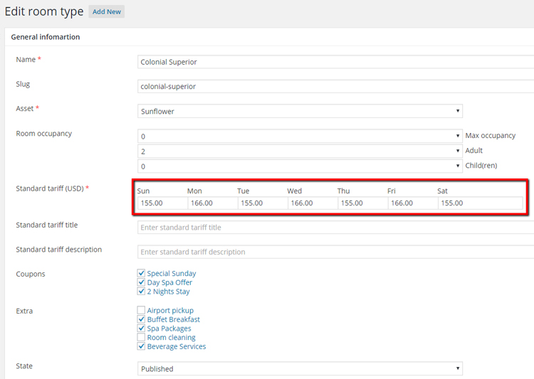 Tariff configuration