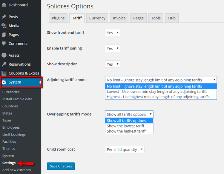 Tariff configuration