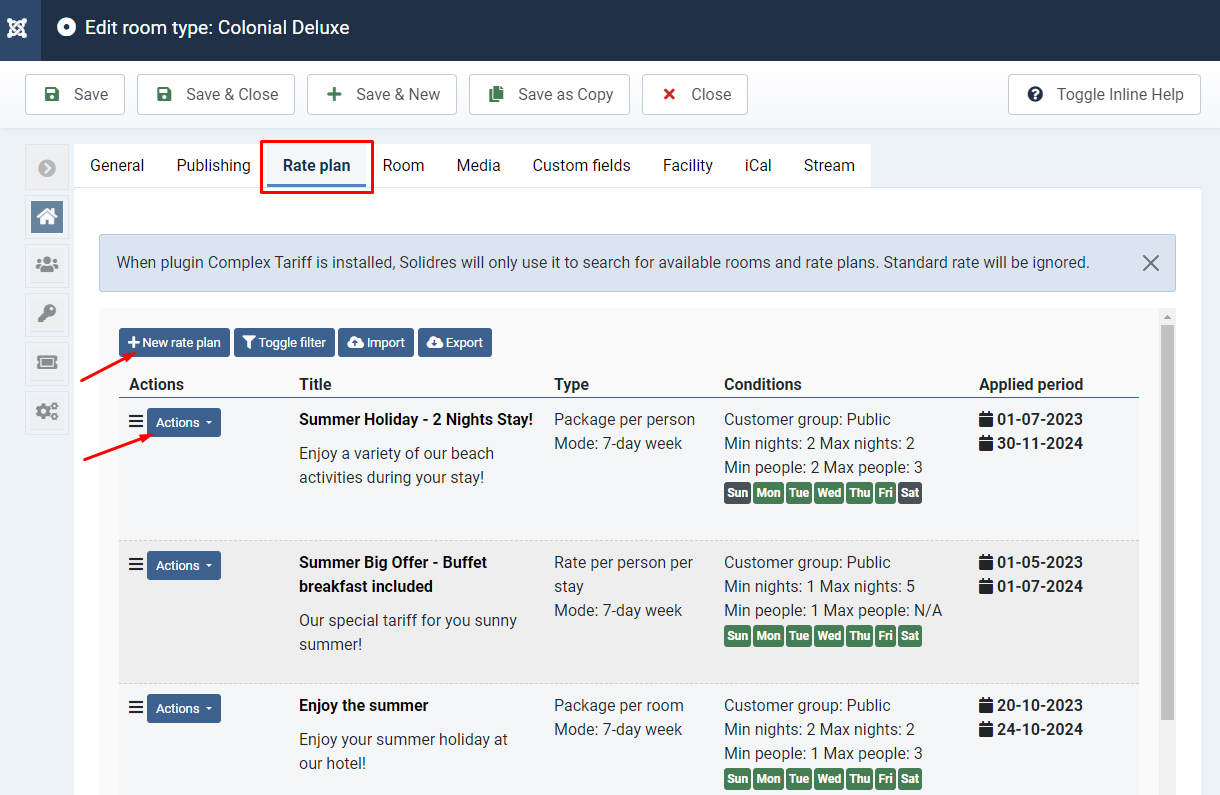 Rate plan configuration