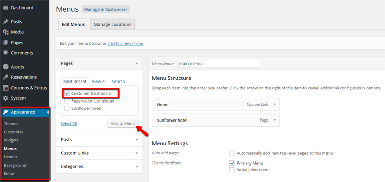 Front end customer dashboard