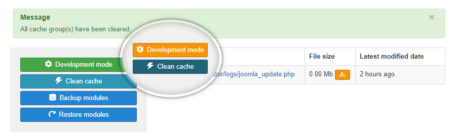 Development mode and Clean cache