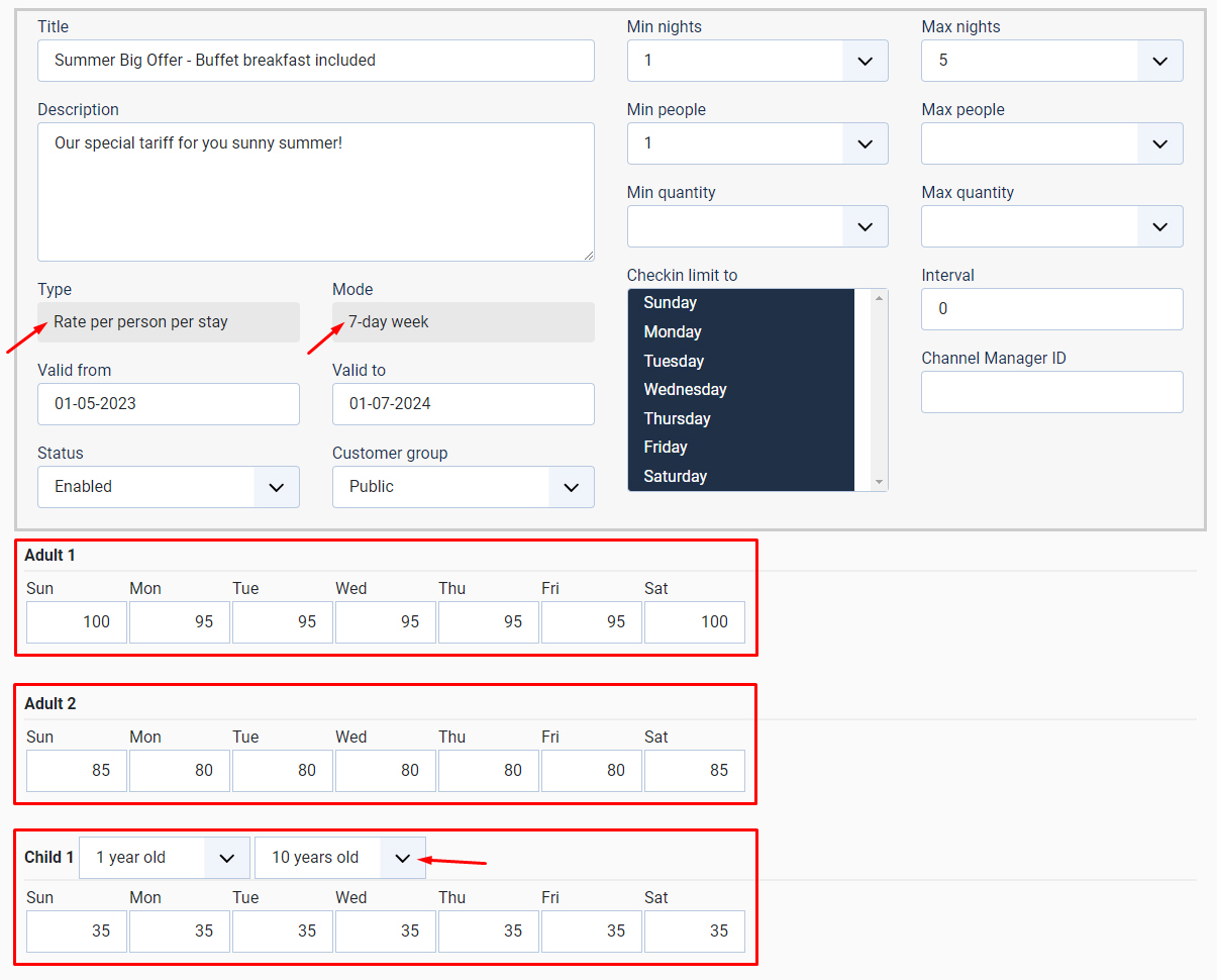 Rate plan configuration
