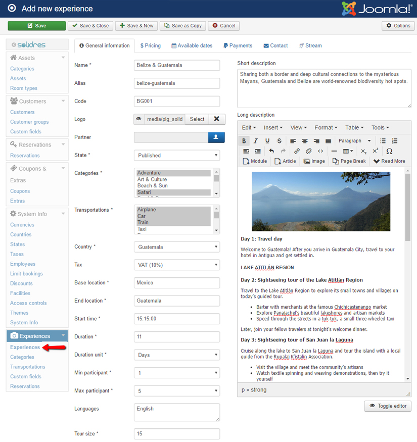 How to configure Experience