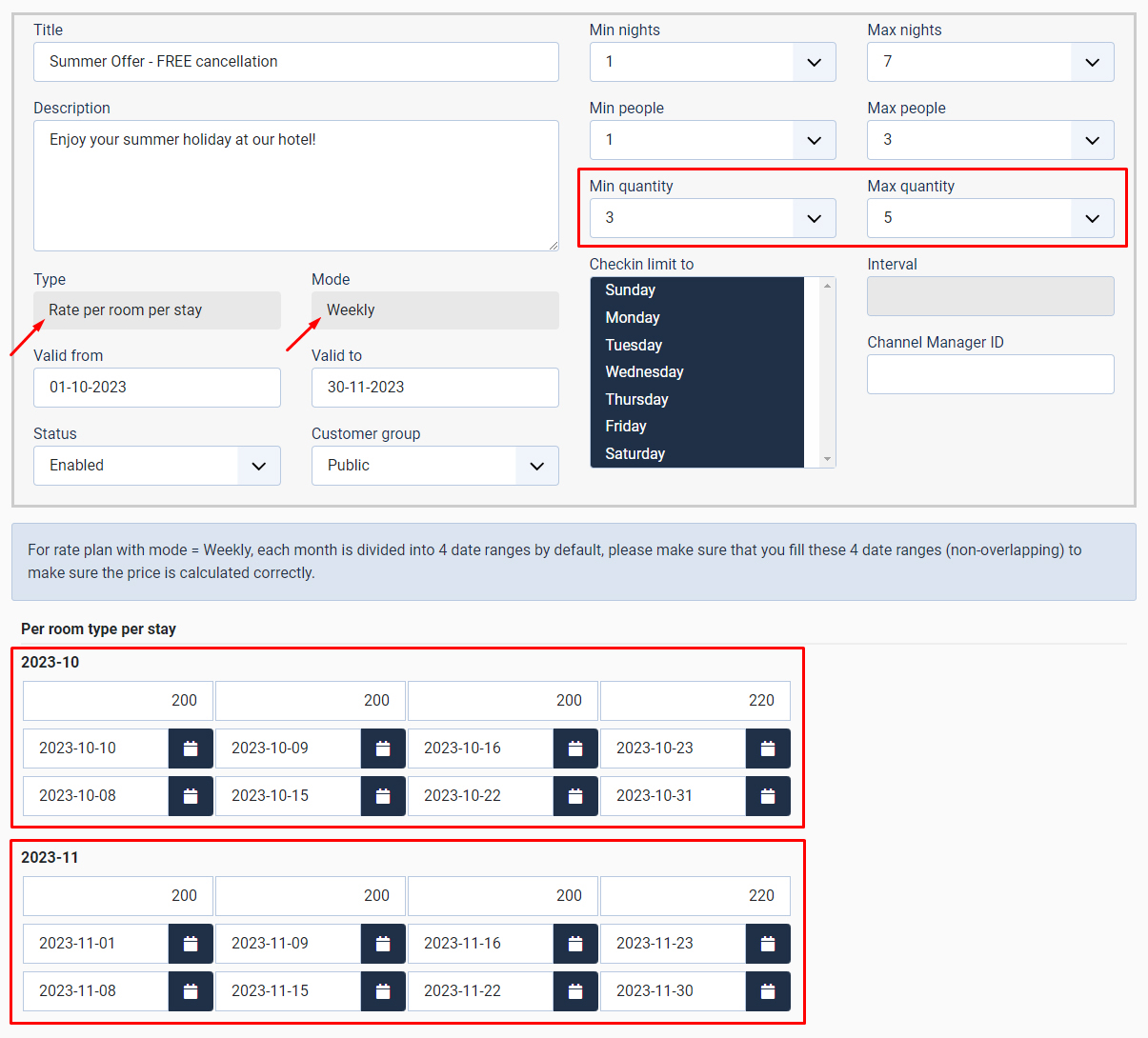 Rate plan configuration