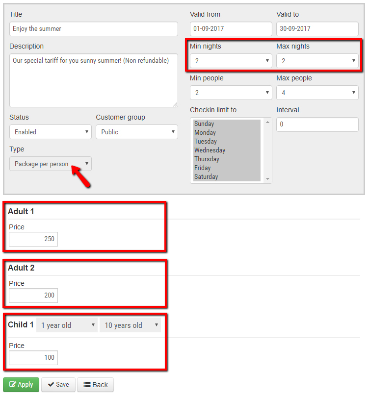 Tariff configuration
