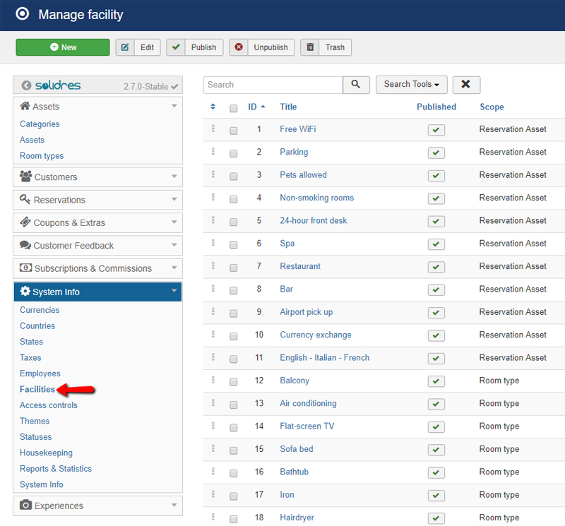 SVG icons for facilities