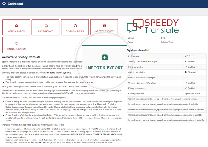 Speedy Translate - Import & Export